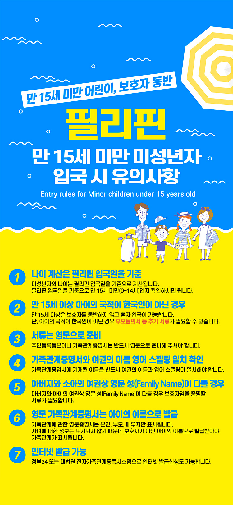 필리핀 15세 미만 미성년자 입국시 유의사항